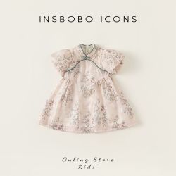 insbobo 儿童唐装短袖甜美泡泡袖汉服女童2026新款时尚立领女宝连衣裙碎花