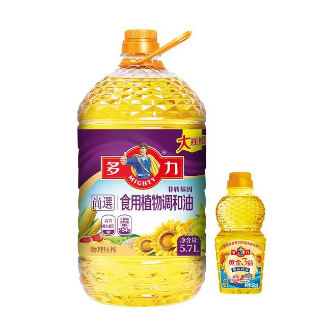 多力 尚选食用植物调和油5.7L+黄金3益葵油 组合装 共5.938L