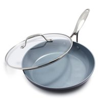 移动专享、移动端：Greenpan 25cm硬质阳极氧化陶瓷涂层不粘炒锅煎锅平底锅 带盖 灰色