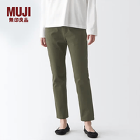 無印良品 MUJI 女式 横竖弹力丝光斜纹修身锥形裤 女装 休闲裤 裤子BEM71C4S 深绿色 S （155/62A）
