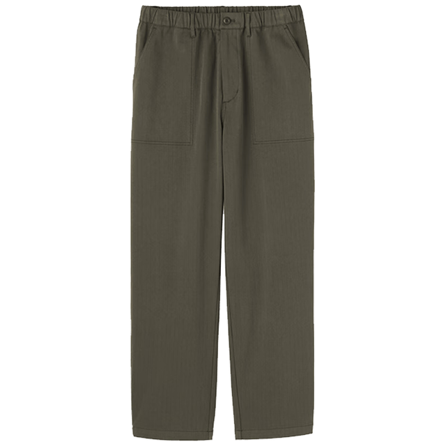 無印良品 MUJI 男式横竖弹力人字纹工装裤 深绿色 XL