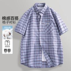 马克华菲 男式短袖衬衫 格纹翻领