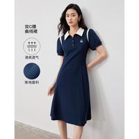 初语 夏季学院风减龄连衣裙女撞色polo领收腰T恤裙
