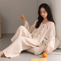 婧麒 月子服纯棉产后孕妇睡衣哺乳喂奶产妇家居服套装 杏色