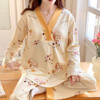 婧麒 月子服春夏孕妇睡衣产后可外穿产妇待产家居服套装女舒适透气 橙色 L码