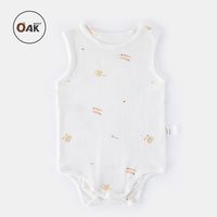 OAKMONT Oak mont婴儿夏季薄款衣服宝宝包屁衣透气网眼提花背心三角哈衣