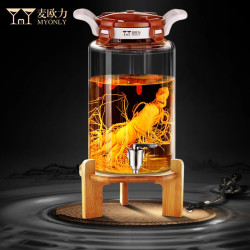 麦欧力 泡酒容器泡酒瓶加厚酒瓶家用带龙头泡酒罐玻璃全密封20斤(10升)升级瓷芯龙头竹架
