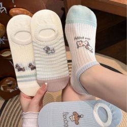 GEEZORO 袜子女夏季薄款短袜吸汗透气浅口船袜女卡通小狗不掉跟隐形袜女士