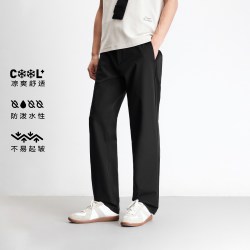 杰克琼斯 夏季薄休闲冰丝凉感防泼水商务直筒西裤男装裤子2025年春