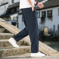 月伊纺 夏季新款中国风男裤宽松直筒休闲裤青年100%纯棉百搭运动裤九分裤