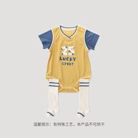 巴厘小猪 男宝宝夏季包屁衣短袖薄款哈衣运动风外出衣服婴儿夏装 黄色 66cm