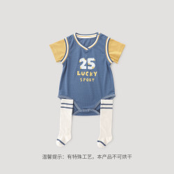 巴厘小猪 男宝宝夏季薄款短袖包屁衣 蓝色 66cm 2件套 连体衣