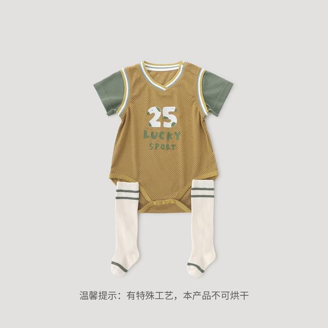 巴厘小猪 男宝宝夏季短袖包屁衣 黄绿色