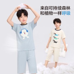 ZOSEE 夏季薄款莫代尔儿童家居服2026新款大童空调服女套装 米杏色 150 cm