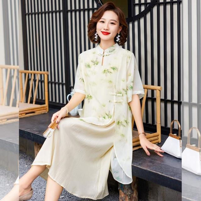 宝莲朵 妈妈装夏季高级感连衣裙中老年女装改良旗袍盘扣裙