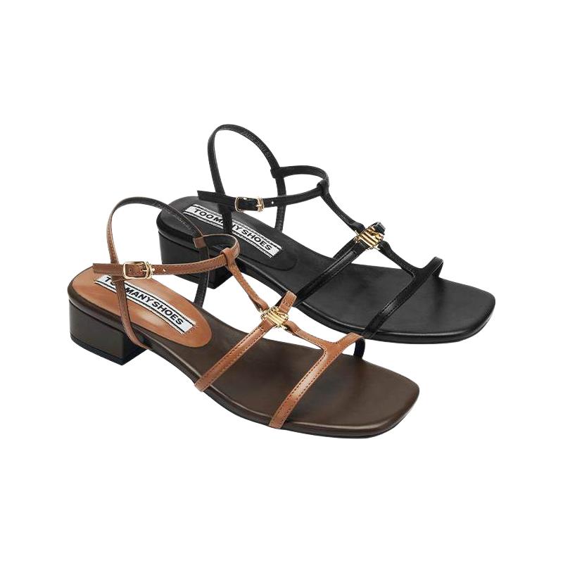 TOOMANYSHOES 方头粗跟一字扣带 女士凉鞋
