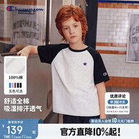 Champion 冠军男女童短袖T恤夏季纯棉潮流拼接撞色插肩袖刺绣小C儿童上衣