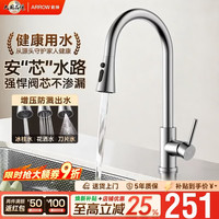 箭牌 304不锈钢冷热水龙头可旋转抽拉龙头厨房抽拉式