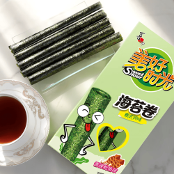 美好时光 泰式海苔卷 香辣鱿鱼味 非油炸儿童零食即食紫菜  8袋*1盒