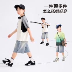 ZOSEE 童装男童牛仔短裤防褪色夏装2026新款儿童夏季洋气百搭中裤潮 芽绿 T恤  160 cm