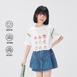 ZOSEE 童装女童短袖t恤儿童夏季莱赛尔2026新款女大童A类上衣蛋糕T 白色 120 cm