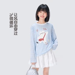 ZOSEE 童装女童夏季长袖T恤防晒衣莱赛尔2026新款女大童上衣空调衫 蓝色 160 cm