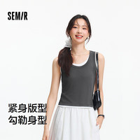 森马 女款 背心短款大圆领撞色假两件紧身上衣