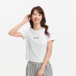 森马 凉感T|森马短袖T恤女夏季短款字母分割修身正肩刺绣女士显瘦衣服