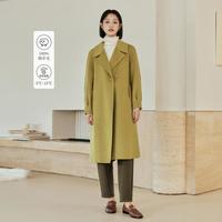 茵曼 纯色羊毛双面呢大衣冬季女装翻领系带收腰显瘦外套