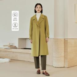 茵曼 纯色羊毛双面呢大衣冬季女装翻领系带收腰显瘦外套