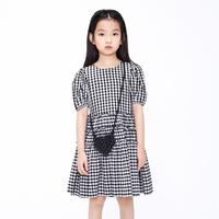 Little MO&CO. 童装夏装女童短袖格纹圆领连衣裙