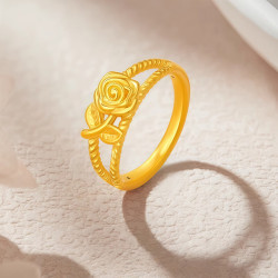 开口戒指玫瑰金色双层花女食指戒可调节花形女士指环结婚道具 双层玫瑰花戒指