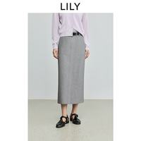 LILY 商场同款2025夏新款女装格雷系休闲百搭通勤直筒裙半身裙 501灰色