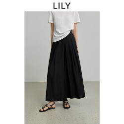 LILY 女装醋酸混纺休闲直筒阔腿裤 510黑