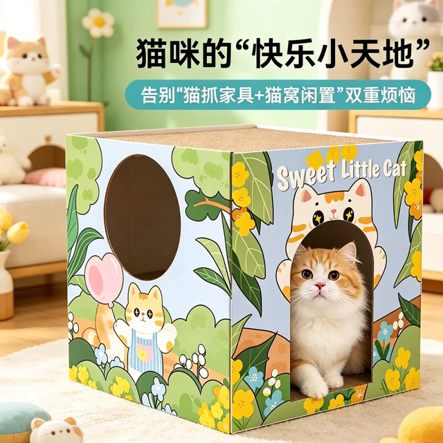 瓜洲牧 猫抓板猫窝一体