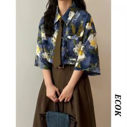 2026夏季新款美式复古宽松满印花设计感港风短袖衬衫上衣男女衬衣