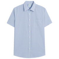 Brooks Brothers BrooksBrothers男士棉质府绸宽距格纹短袖正装衬衫4000-蓝色格纹