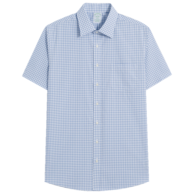 Brooks Brothers BrooksBrothers男士棉质府绸宽距格纹短袖正装衬衫4000-蓝色格纹