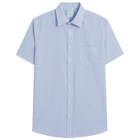 Brooks Brothers BrooksBrothers男士棉质府绸宽距格纹短袖正装衬衫4000-蓝色格纹