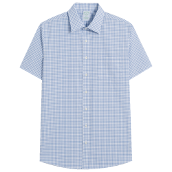 Brooks Brothers BrooksBrothers男士棉质府绸宽距格纹短袖正装衬衫4000-蓝色格纹