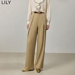 LILY 2024秋女装垂坠感OL通勤款显高显瘦百搭西装拖地裤阔腿裤 717卡其 M、L码