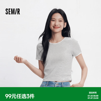 森马 女士短袖T恤 短款蕾丝花边圆领紧身条纹衫 00319