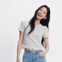 森马 蕾丝花边圆领紧身短袖T恤
