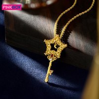 PINKBOX 娉饰珠宝小樱星星杖黄金吊坠镶嵌晶石足金权杖钥匙挂坠