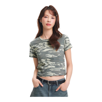 森马 迷彩修身短款T恤 灰黄色调 XL 女上装