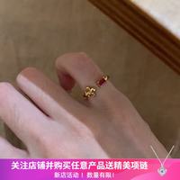 洛梵欣饰 新款鸢尾花红色闪钻戒指女中古老钱风复古时尚气质简约可调节指环 鸢尾花红色闪钻戒指 开口可调节