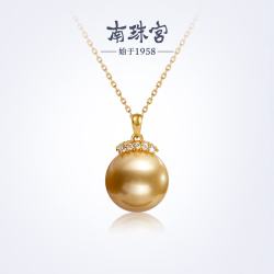 南珠宫 925银云檐金色海水珍珠吊坠轻奢高级感送礼首选 银色款 12.0-13.0mm