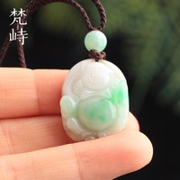 梵峙翡翠佛公挂件吊坠辣绿飘花白底青缅甸A货送证书 默认