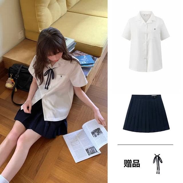 校供JK制服套装学院风短袖衬衫毕业夏季可爱衬衣开襟白色女