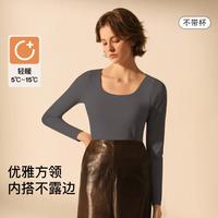 Ubras 春夏方领肌底衣蚕丝含羊毛基础长袖打底衫女